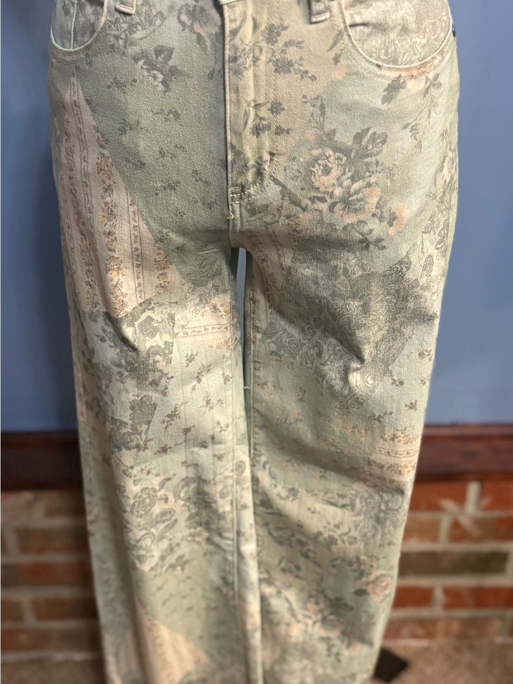 Sage green Wide Leg Ankle Length Patchwork Jeans – Boutique Style